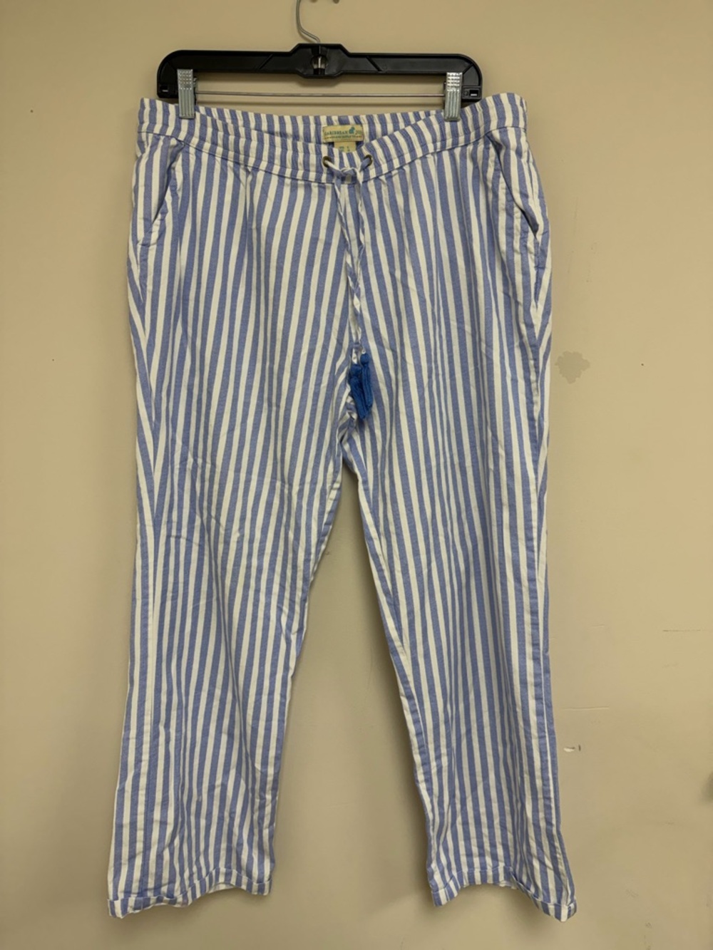 Caribbean Joe Blue and White Striped Drawstring Pants